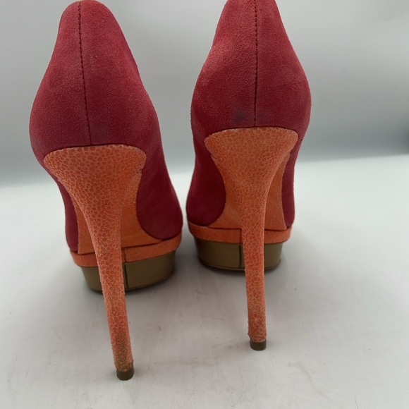 Brian Atwood Coral Suede and Orange Heels - Picture 5 of 9